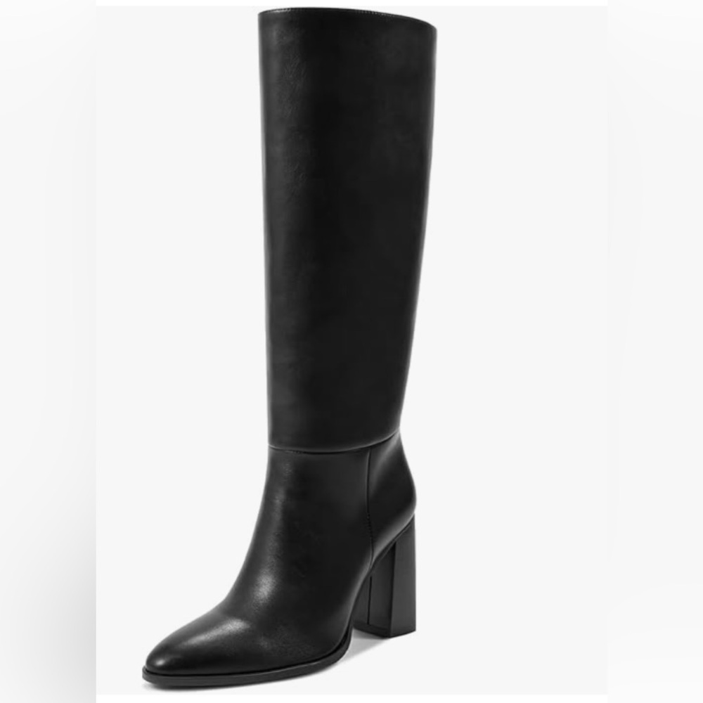 Women's Black Knee-High Block Heel Boot